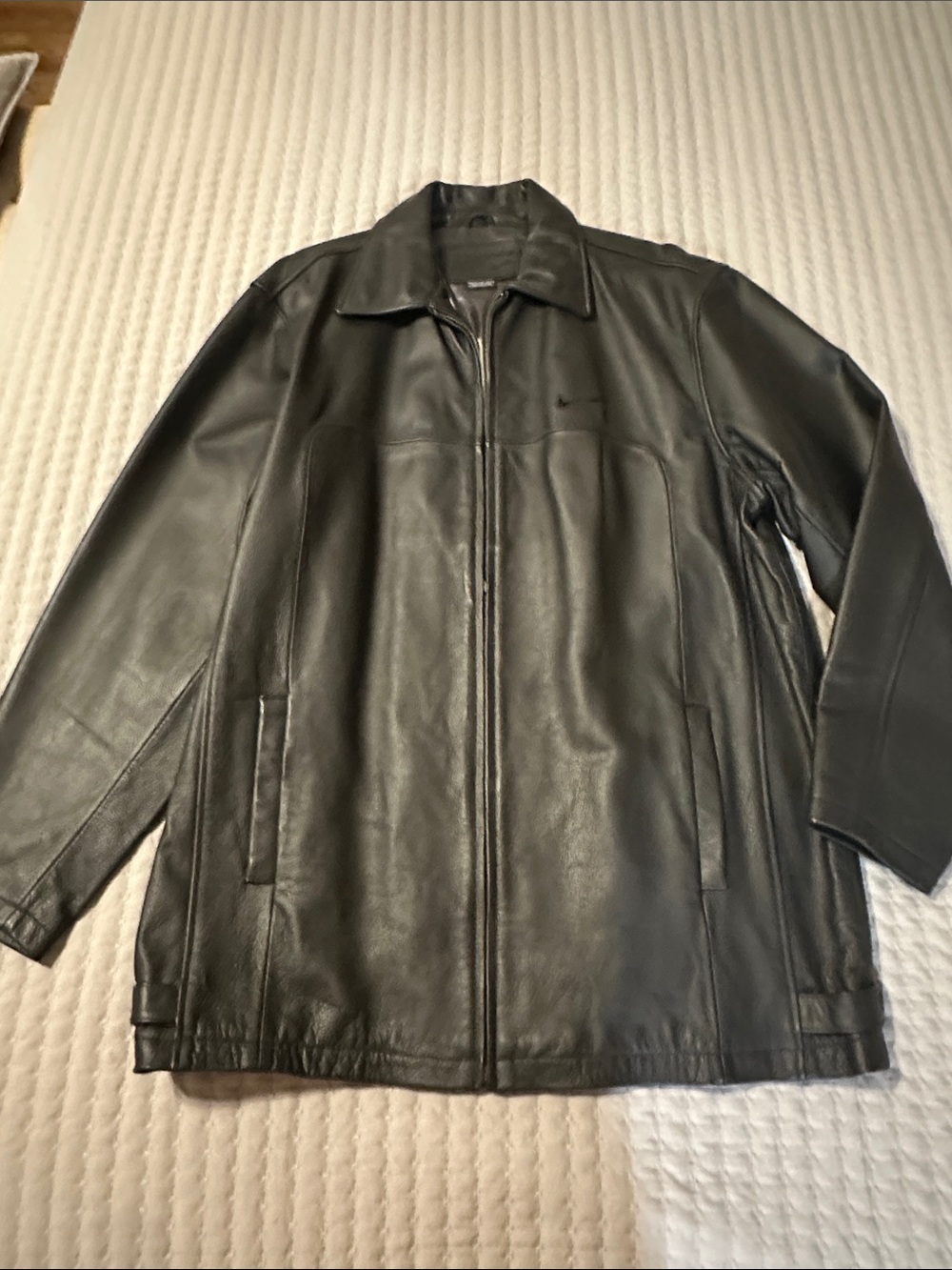Nike Black Leather Jacket with Zip Front